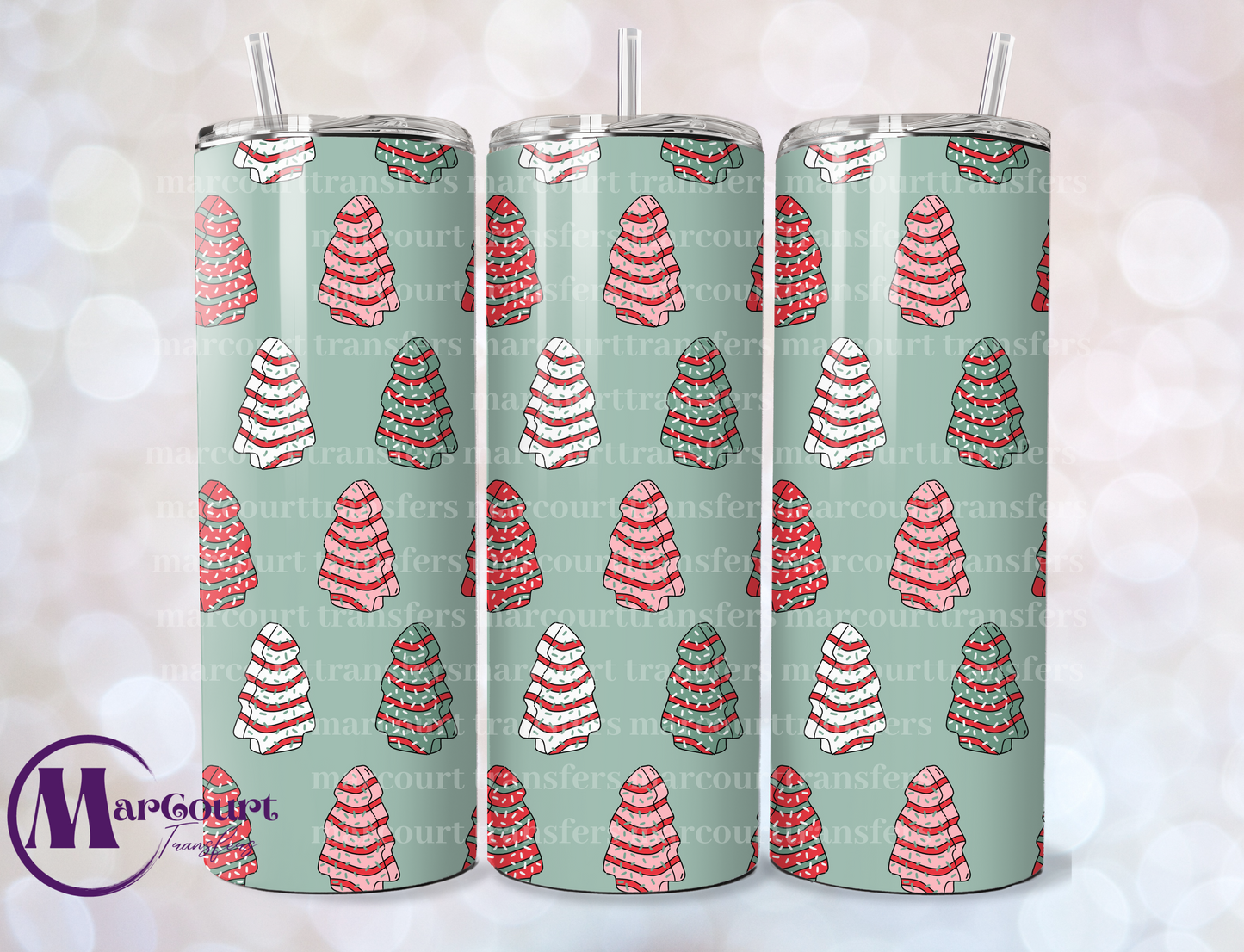 SNACK CAKES GREEN BACKGROUND-SKINNY TUMBLER TRANSFER