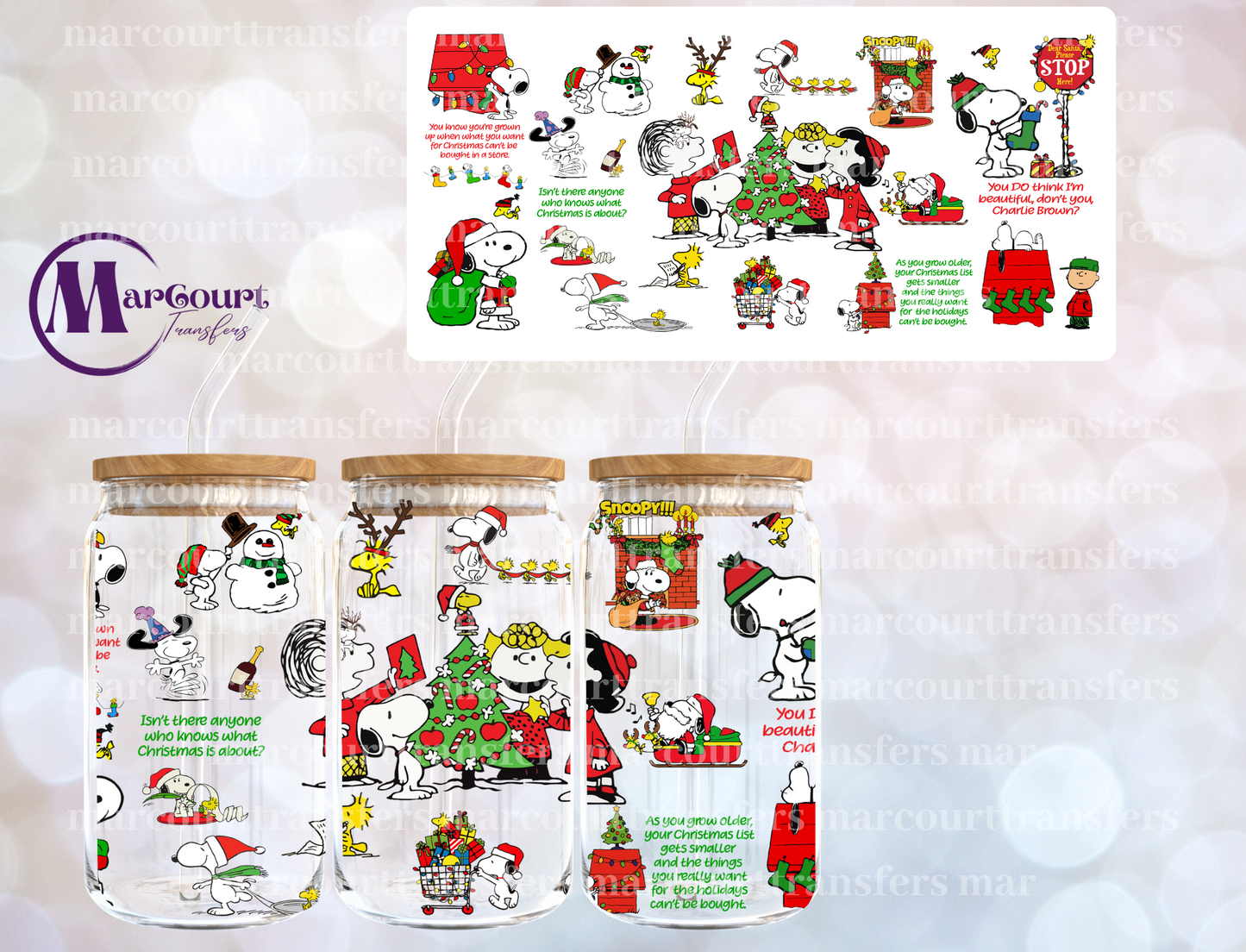 SNOOPY CHRISTMAS SAYINGS-16 0Z-UV DTF CUP WRAP