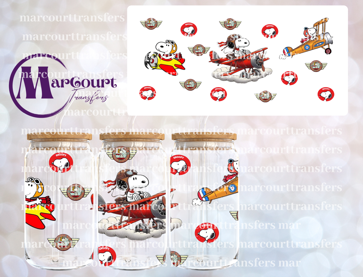 SNOOPY TAKE FLIGHT-16 0Z-UV DTF CUP WRAP