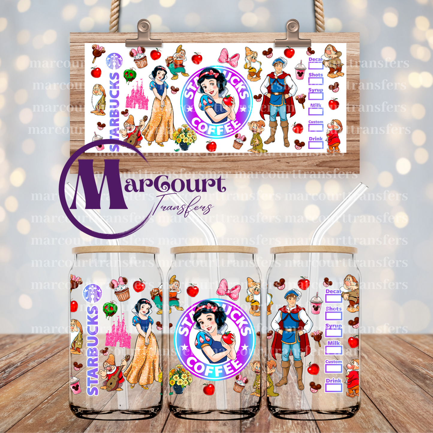 SNOW WHITE STARBUCKS-16 0Z-UV DTF CUP WRAP