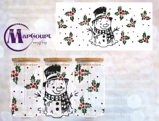 SNOWMAN WITH HOLLY-16 0Z-UV DTF CUP WRAP