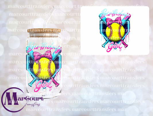 SOFTBALL DRIP BIRTHDAY GIRL-DECAL-UV DTF CUP WRAP