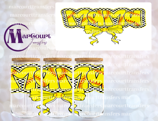 SOFTBALL MAMA BOW-16 0Z-UV DTF CUP WRAP