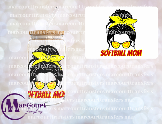 SOFTBALL MOM HEART GLASSES-DECAL-UV DTF CUP WRAP