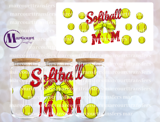 SOFTBALL MOM WITH BOW-16 0Z-UV DTF CUP WRAP