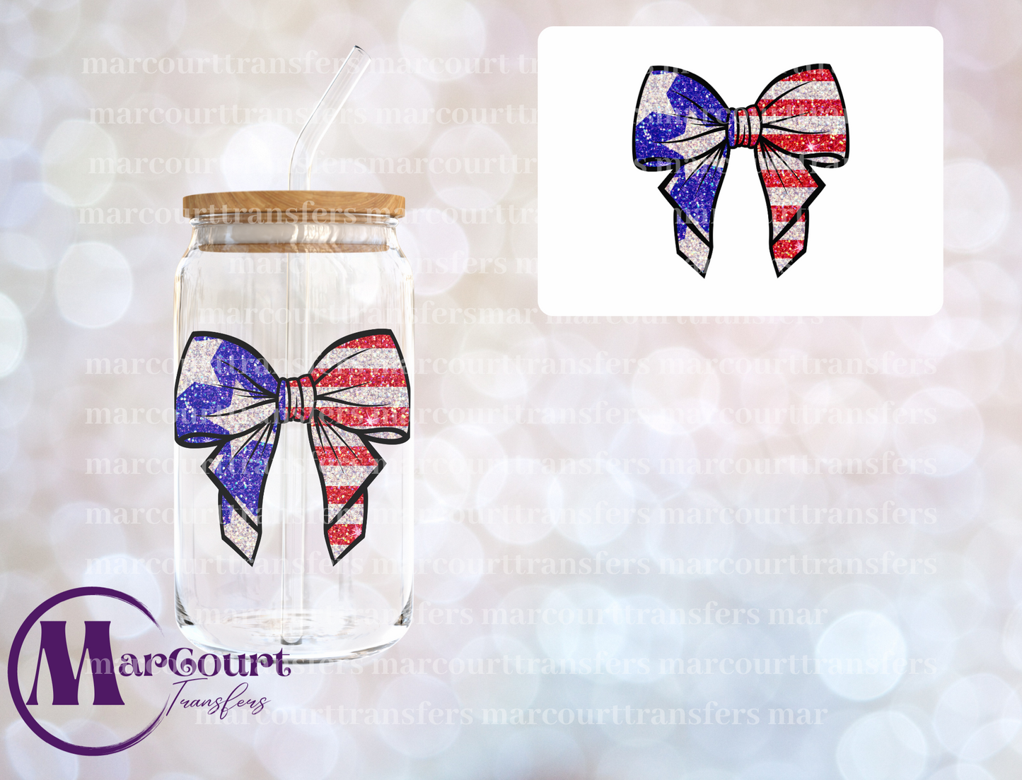 SPARKLY US BOW-DECAL-UV DTF CUP WRAP