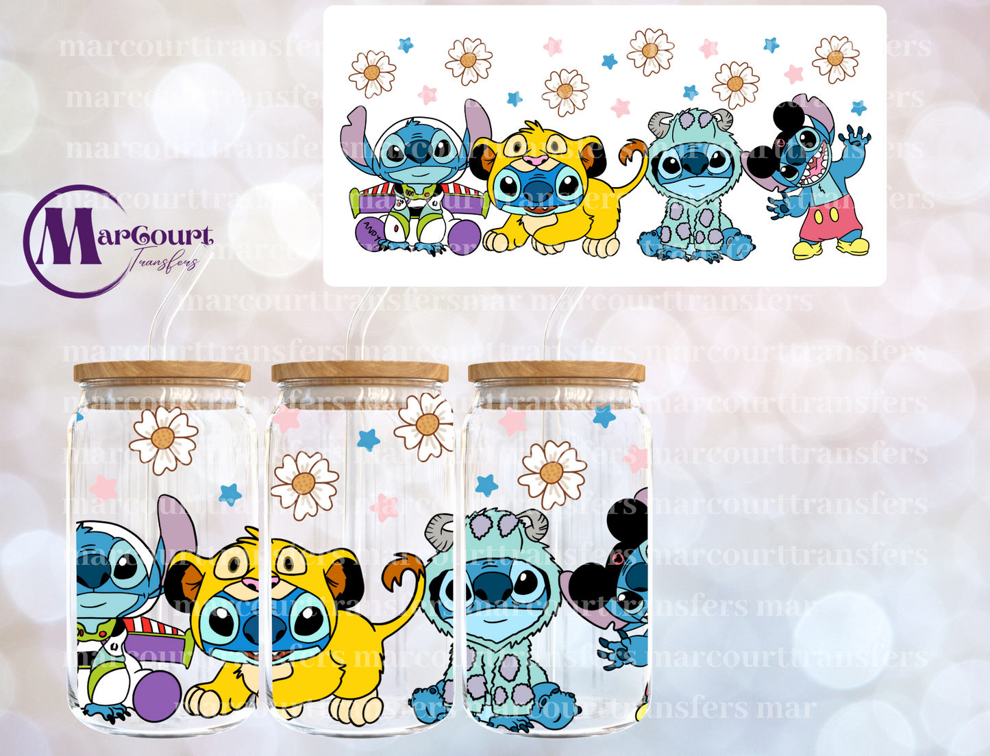 SPRING FLOWER DISNEY STITCH-16 0Z-UV DTF CUP WRAP