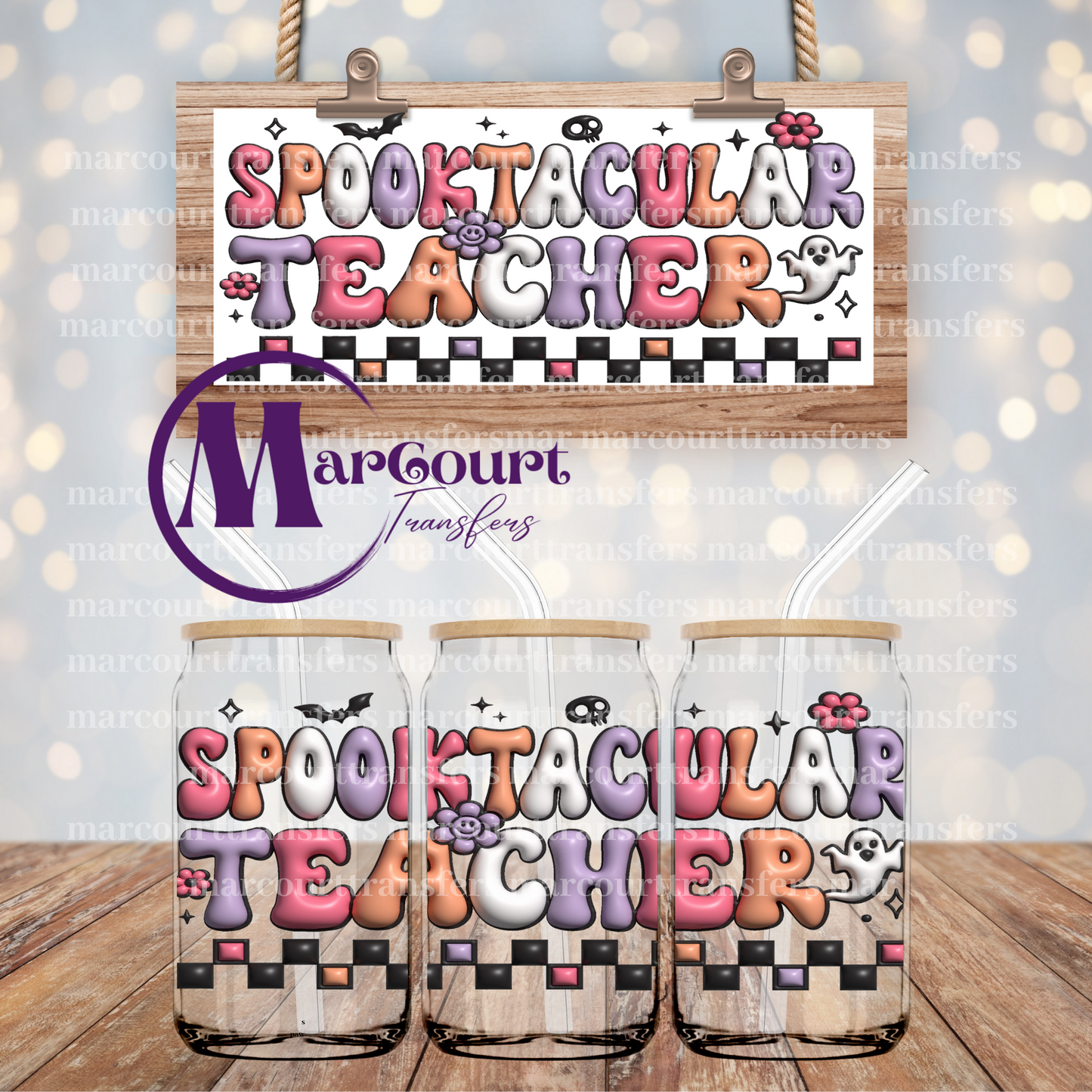 SPOOKTACULAR TEACHER INFLATED-16 0Z-UV DTF CUP WRAP