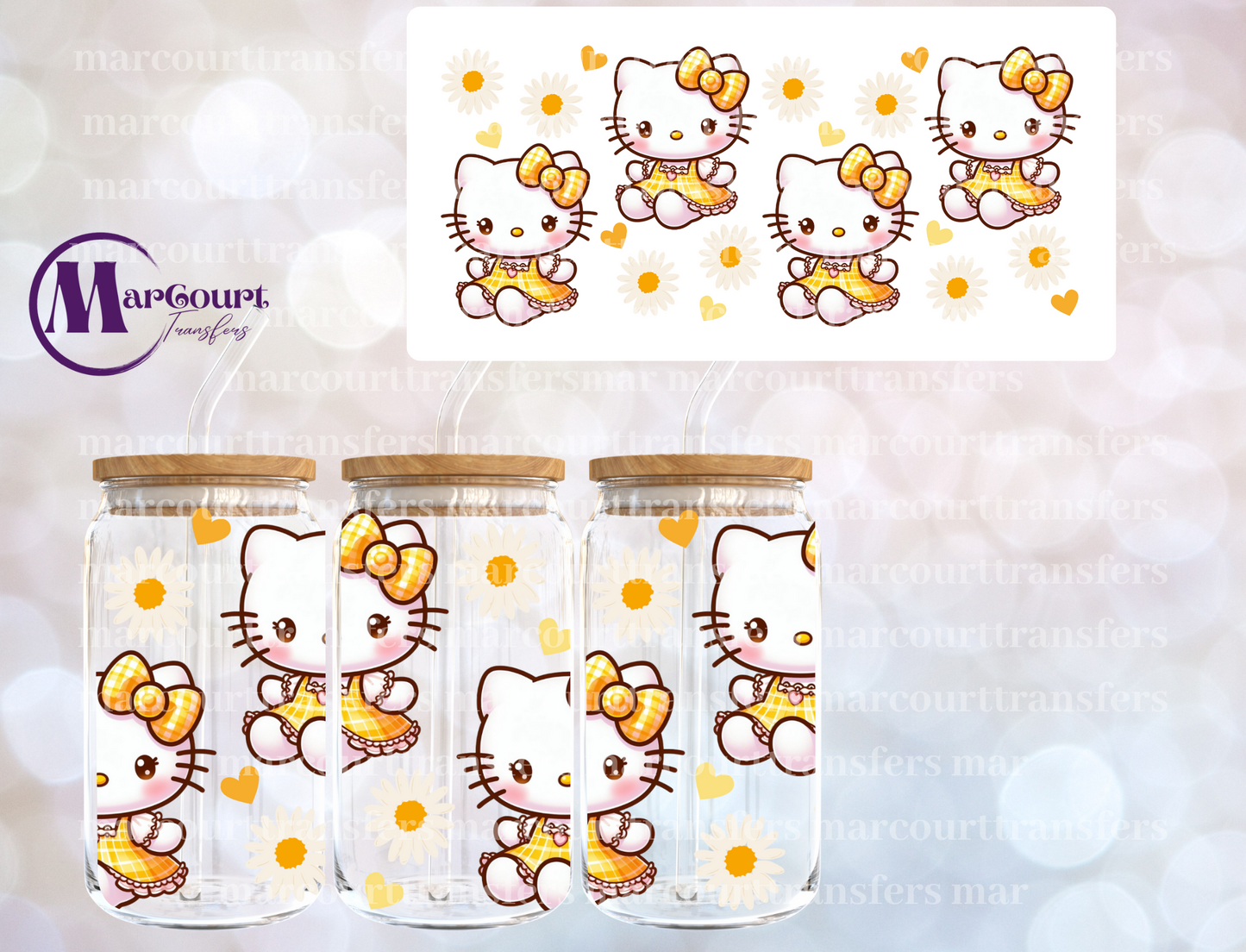 SPRING KITTY YELLOW-16 0Z-UV DTF CUP WRAP