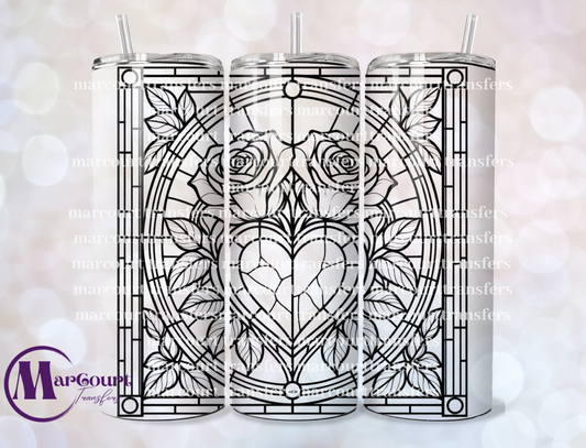 STAIN GLASS HEART AND ROSES-20 OZ-UV DTF CUP WRAP