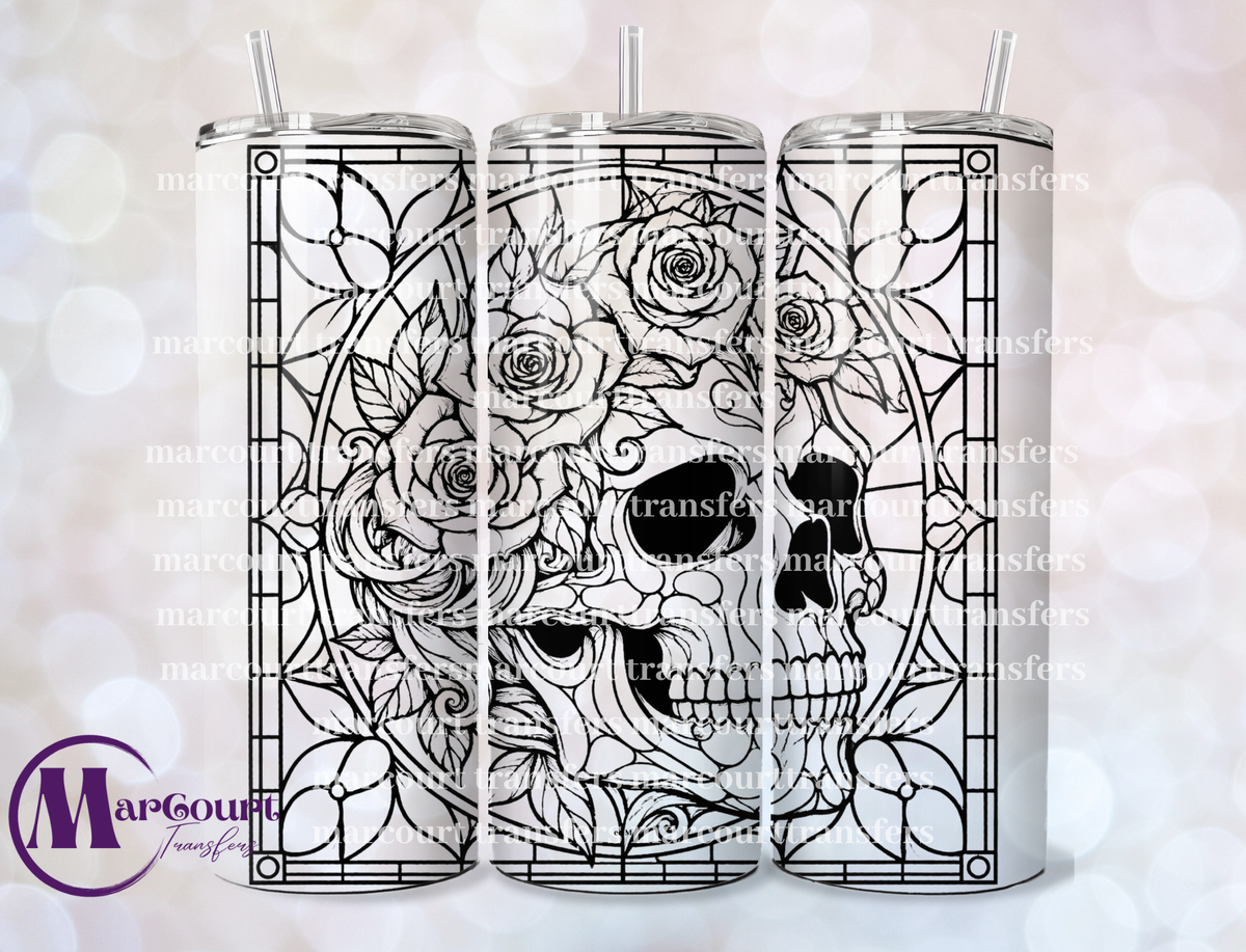 STAIN GLASS SKULL WITH ROSES-20 OZ-UV DTF CUP WRAP