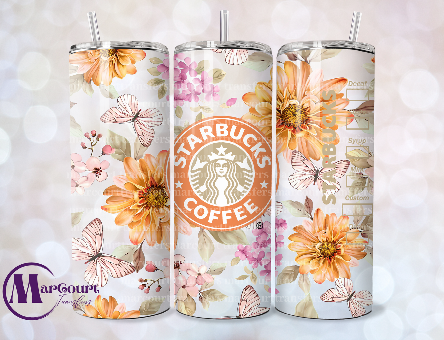 STARBUCKS FLOWERS AND BUTTERFLIES-20 0Z-UV DTF CUP WRAP