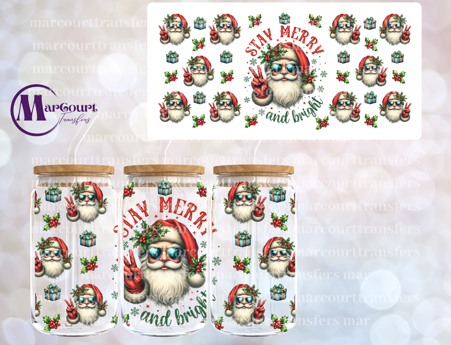 STAY MERRY AND BRIGHT-16 0Z-UV DTF CUP WRAP