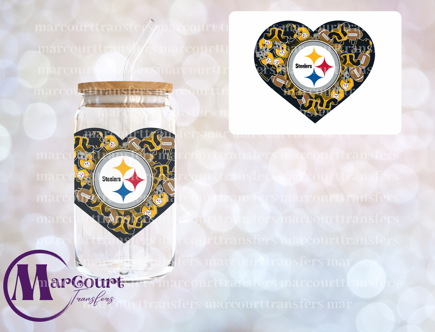 PITTSBURGH STEELERS HEART DECAL-UV DTF CUP WRAP