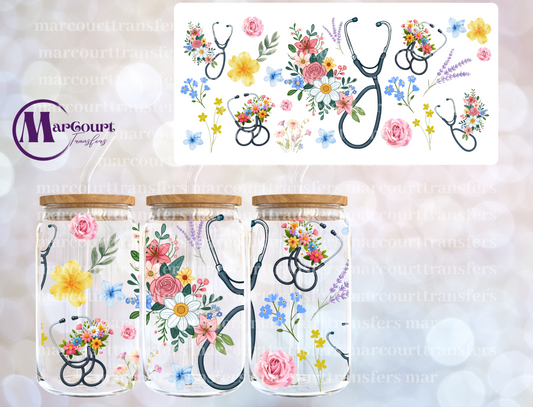 STETHOSCOPE FLORAL-16 0Z-UV DTF CUP WRAP