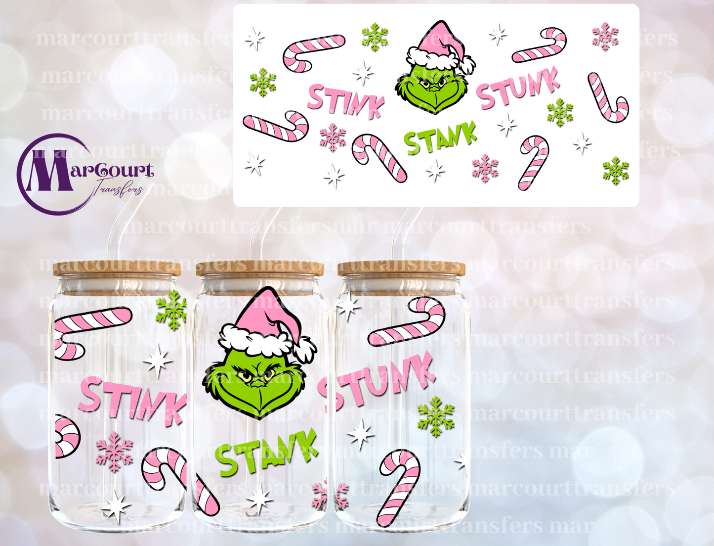 STINK STANK STUNK PINK GRINCH -16 0Z-UV DTF CUP WRAP