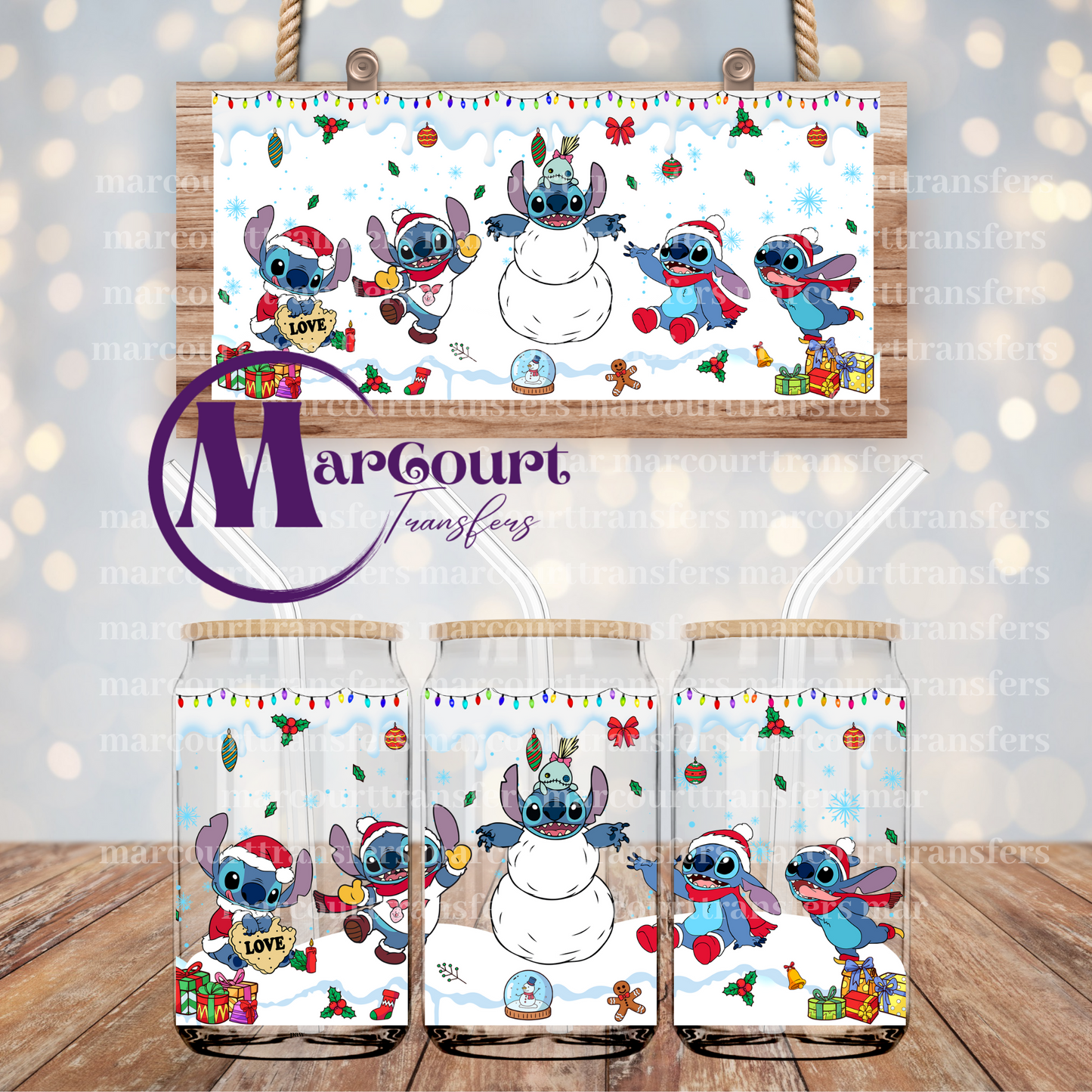 STITCH SNOWMAN CHRISTMAS-16 0Z-UV DTF CUP WRAP