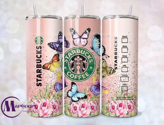 STARBUCKS BUTTERFLIES AND PEONIES-SKINNY TUMBLER TRANSFER