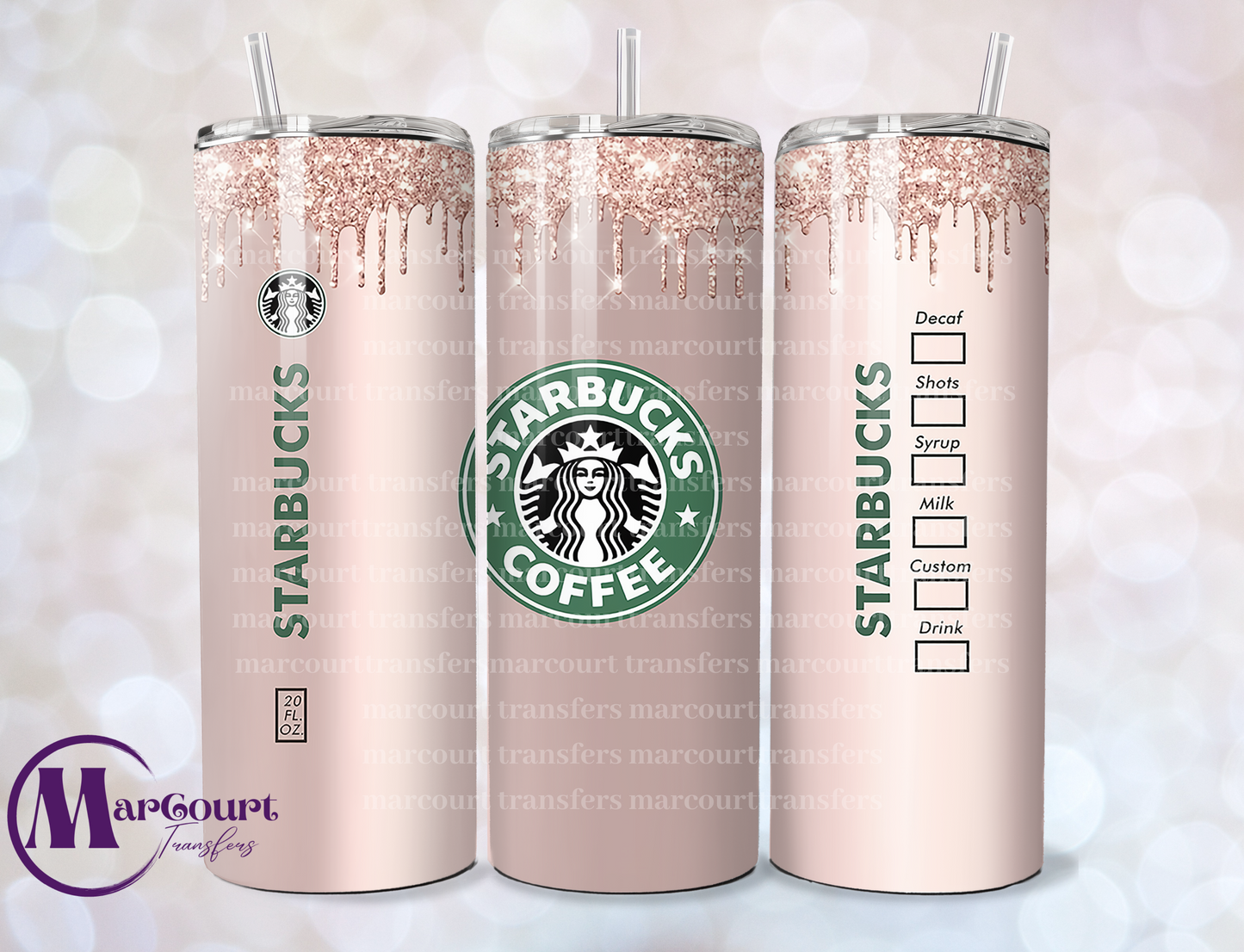 STARBUCKS CHAMPAGNE GLITTER-SKINNY TUMBLER TRANSFER