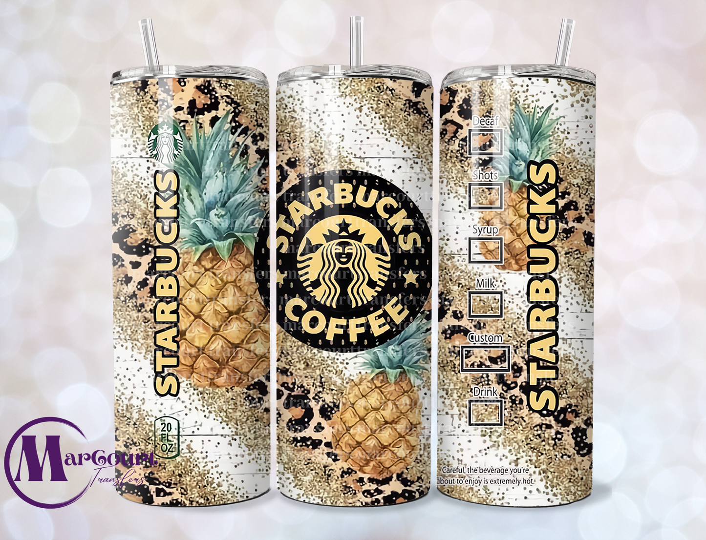 STARBUCKS PINEAPPLES AND LEOPARD-SKINNY TUMBLER TRANSFER