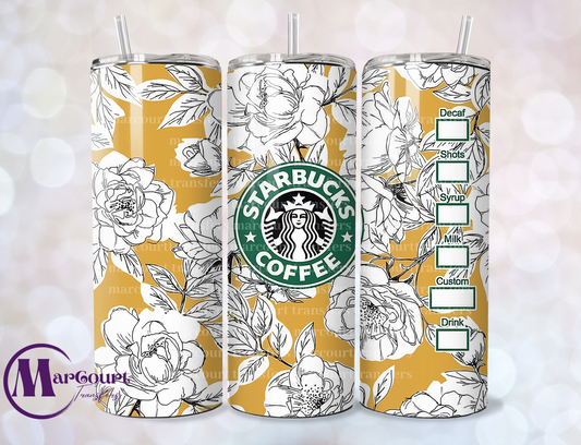 STARBUCKS ROSES AND GOLD BACKGROUND-SKINNY TUMBLER TRANSFER