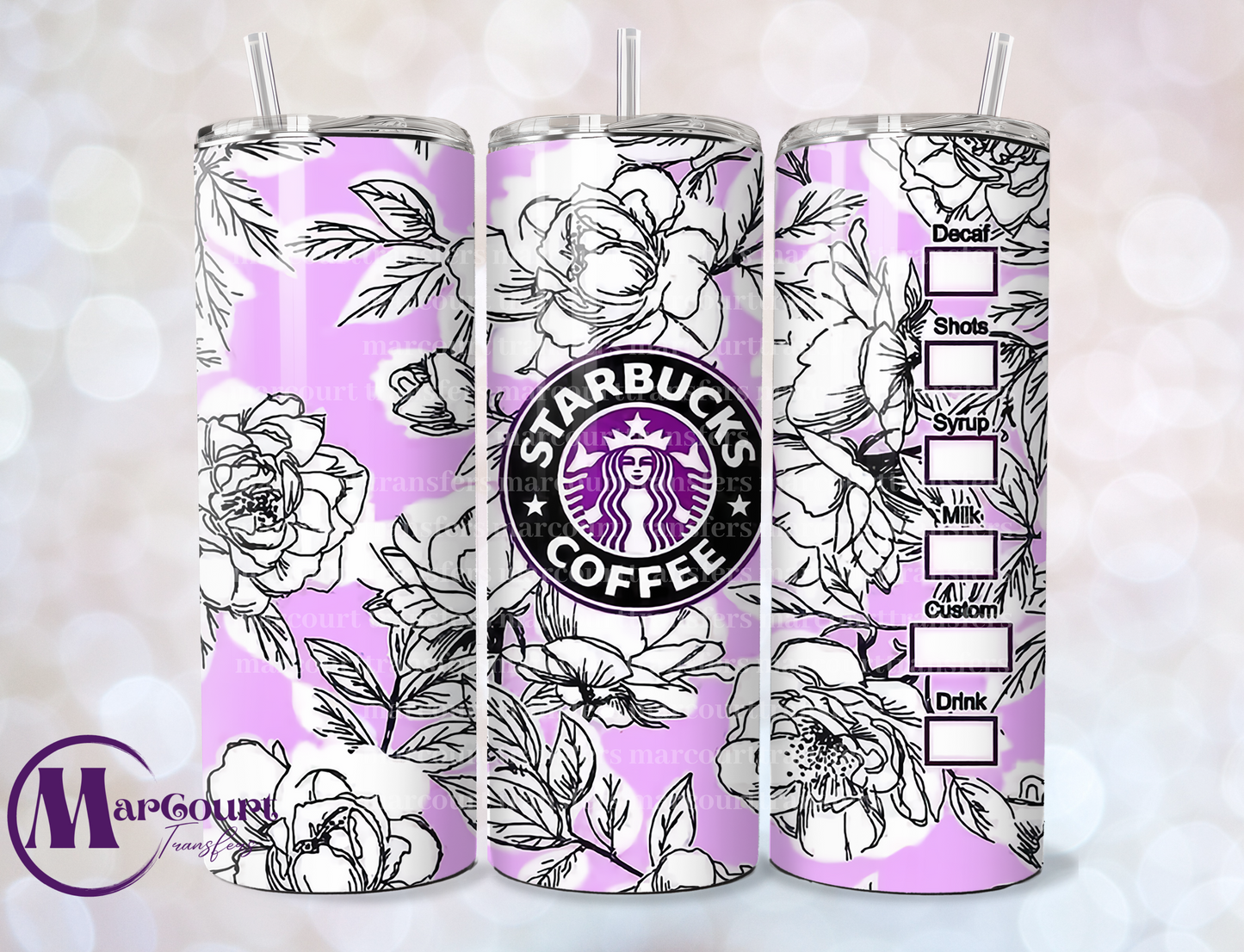 STARBUCKS ROSES AND LAVENDER BACKGROUND-SKINNY TUMBLER TRANSFER