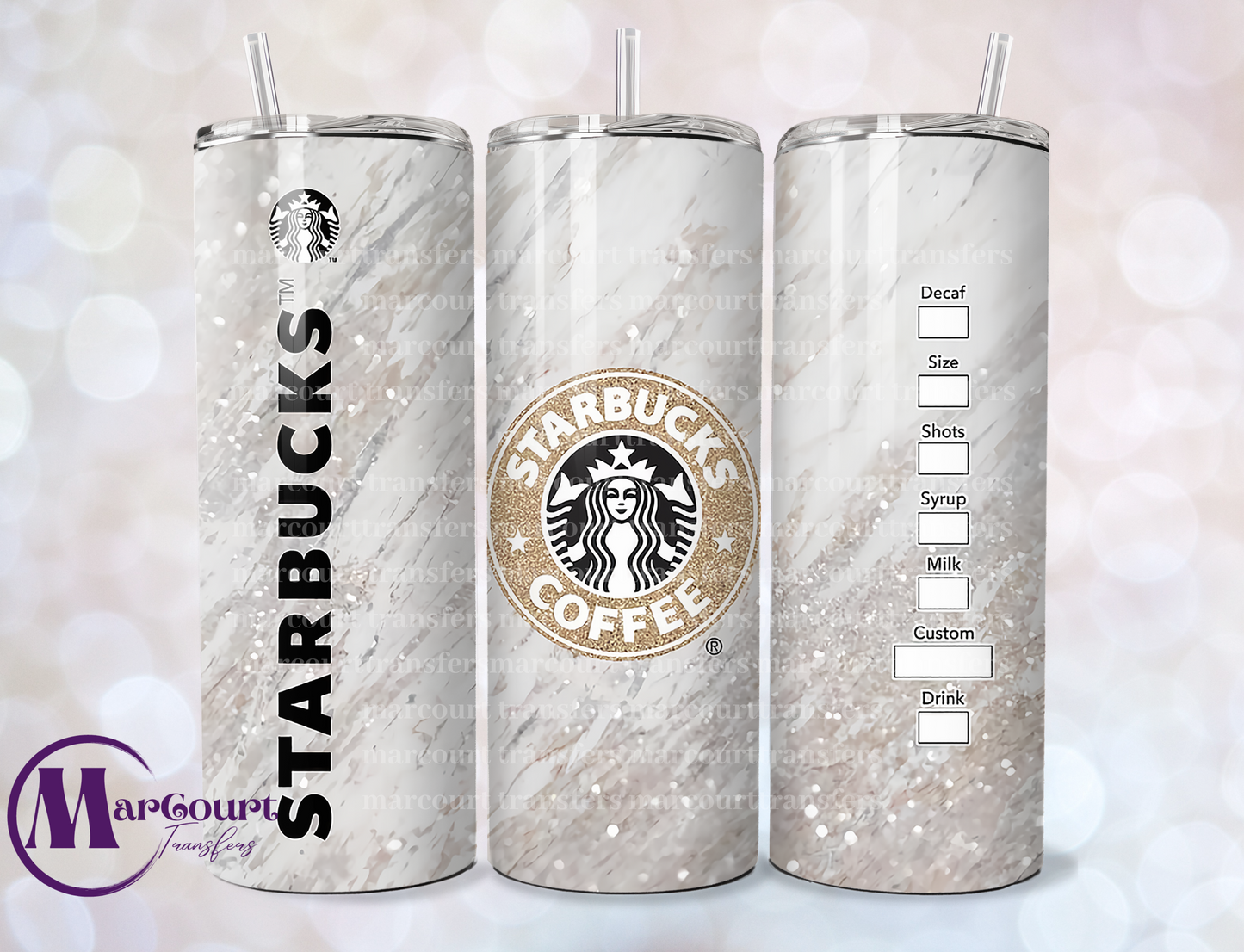 STARBUCKS SILVER GLITTER-SKINNY TUMBLER TRANSFER