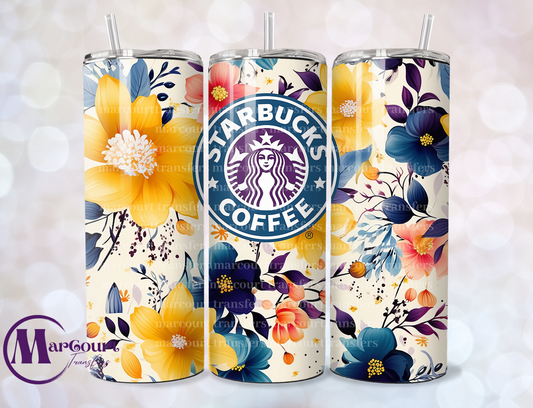 STARBUCKS YELLOW AND BLUE FLORAL-SKINNY TUMBLER TRANSFER