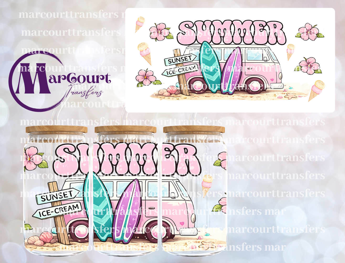 SUMMER PINK VAN-16 0Z-UV DTF CUP WRAP