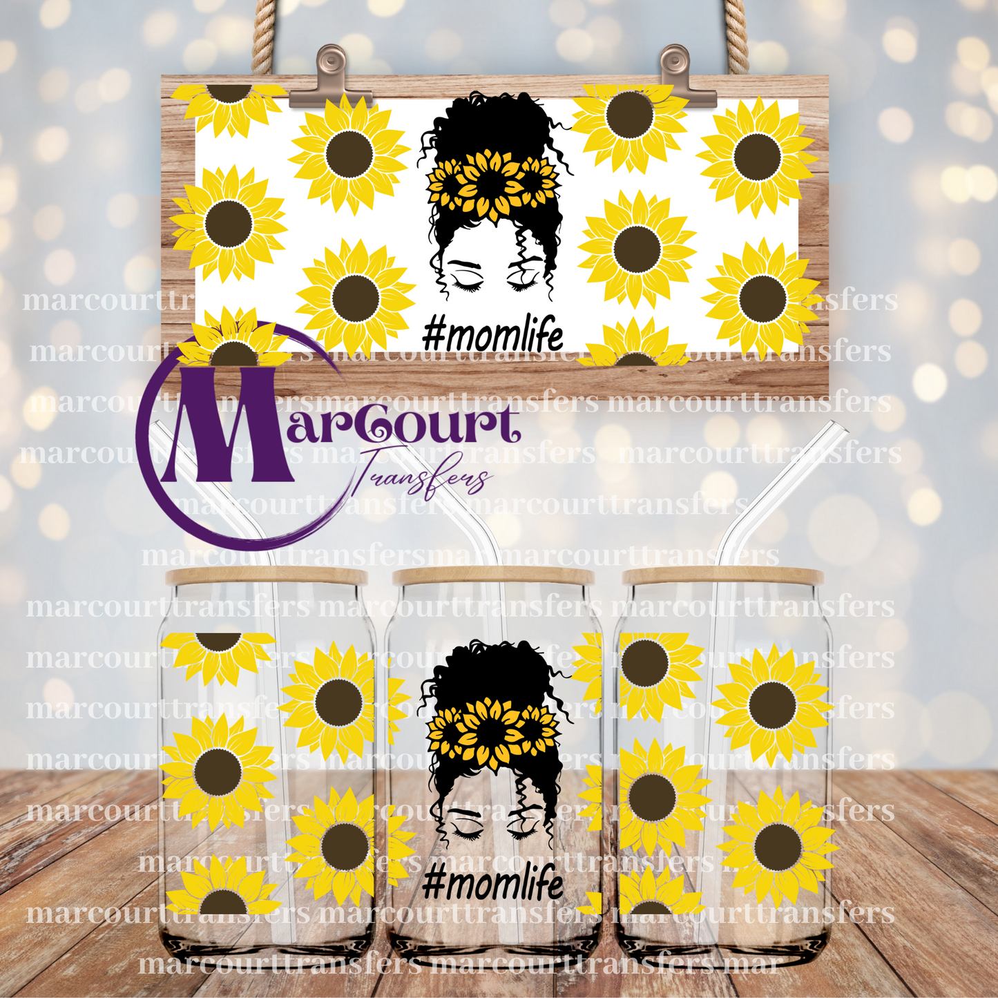 SUNFLOWER MOM LIFE -16 0Z-UV DTF CUP WRAP