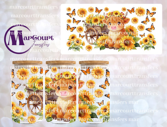 SUNFLOWERS HIGHLAND AND BUTTERFLIES-16 0Z-UV DTF CUP WRAP