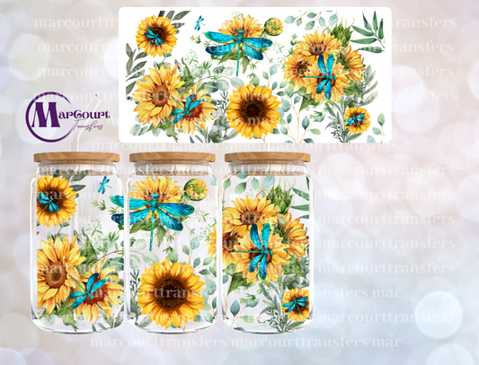 SUNFLOWERS AND DRAGONFLIES-16 0Z-UV DTF CUP WRAP