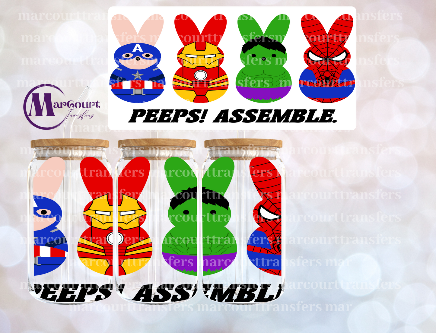 SUPER HERO PEEPS-16 0Z-UV DTF CUP WRAP