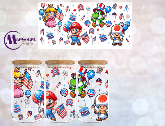 SUPER MARIO 4TH OF JULY-16 0Z-UV DTF CUP WRAP