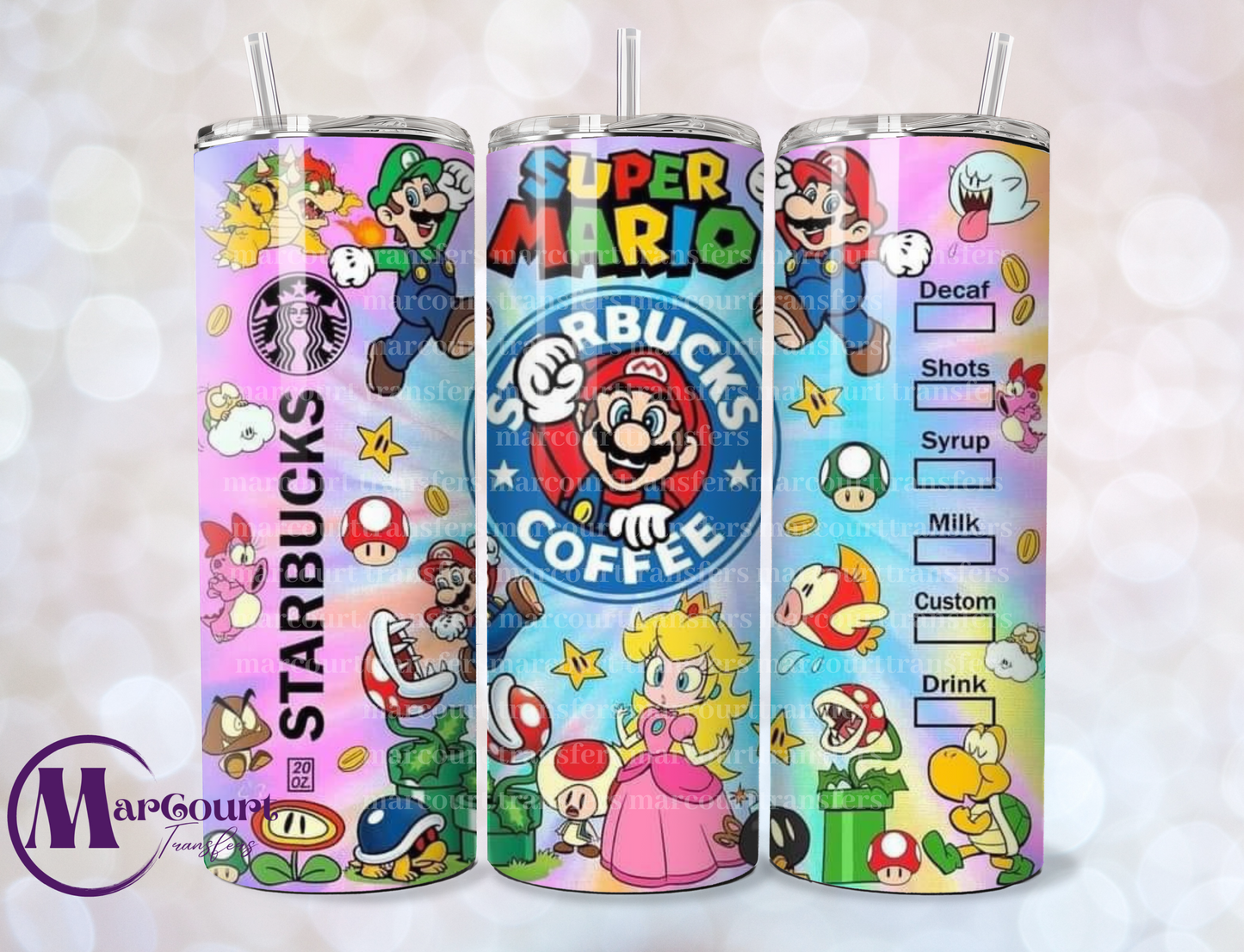 SUPER MARIO STARBUCKS PINK-SKINNY TUMBLER TRANSFER