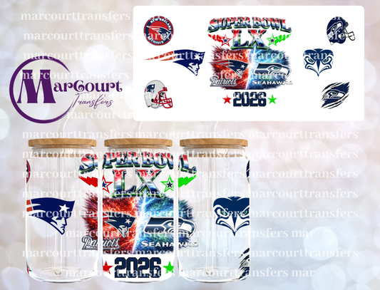 SUPERBOWL LX PATRIOTS VS SEAHAWKS-16 0Z-UV DTF CUP WRAP