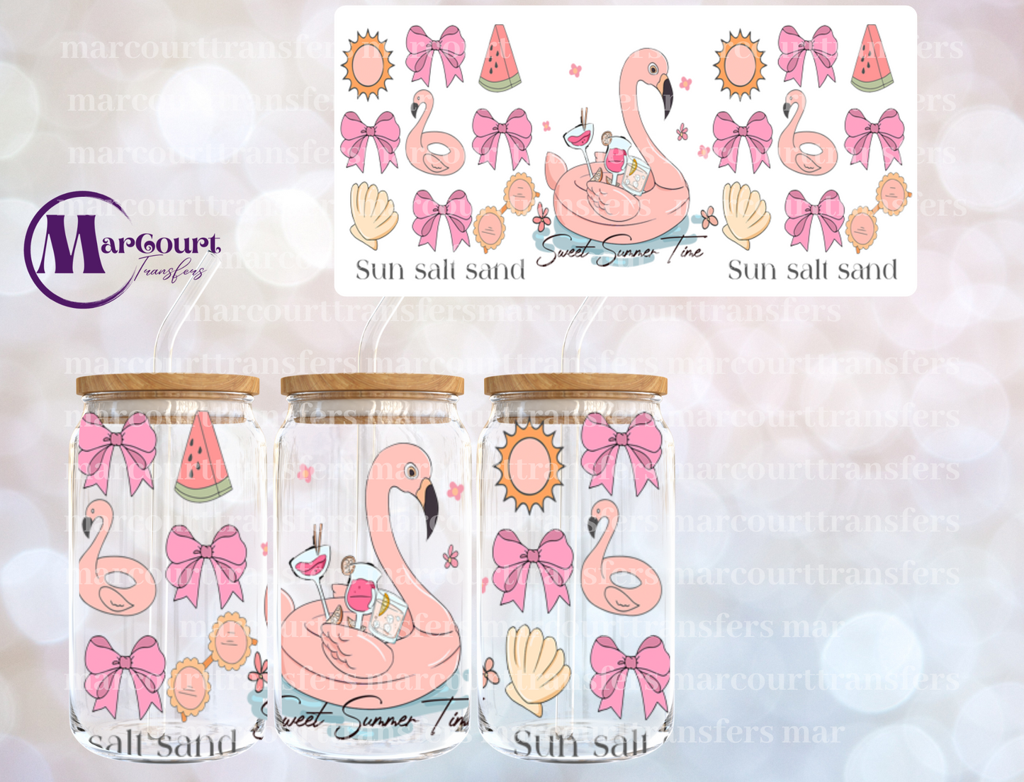 SWEET SUMMERTIME FLAMINGO FLOAT-16 0Z-UV DTF CUP WRAP