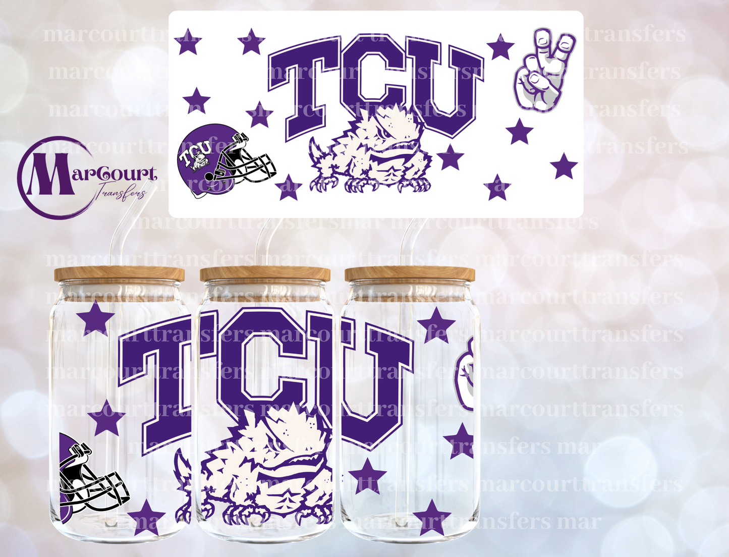 TEXAS CHRISTIAN UNIVERSITY (TCU)-16 0Z-UV DTF CUP WRAP