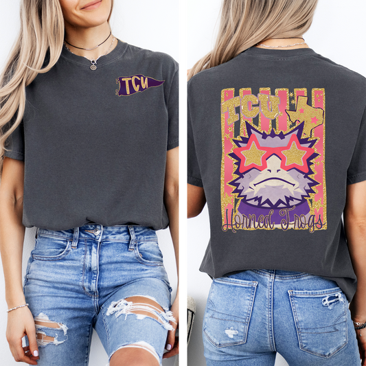 DTF-TCU HORNED FROGS MASCOT FAUX GLITTER FRONT AND BACK