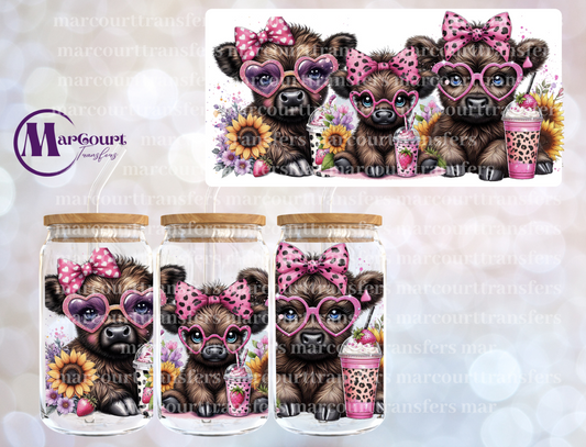 THREE HIGHLAND COWS WITH PINK BOWS-16 0Z-UV DTF CUP WRAP