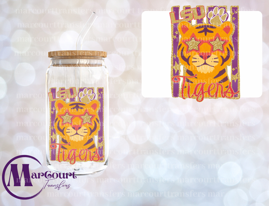 FAUX GLITTER LSU TIGERS MASCOT-DECAL-UV DTF CUP WRAP