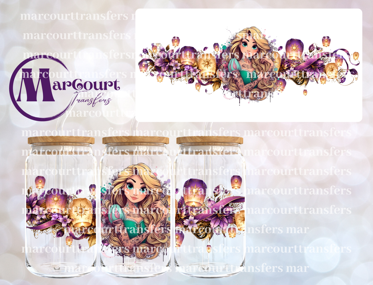 TANGLED PRINCESS TATTOOS-16 0Z-UV DTF CUP WRAP