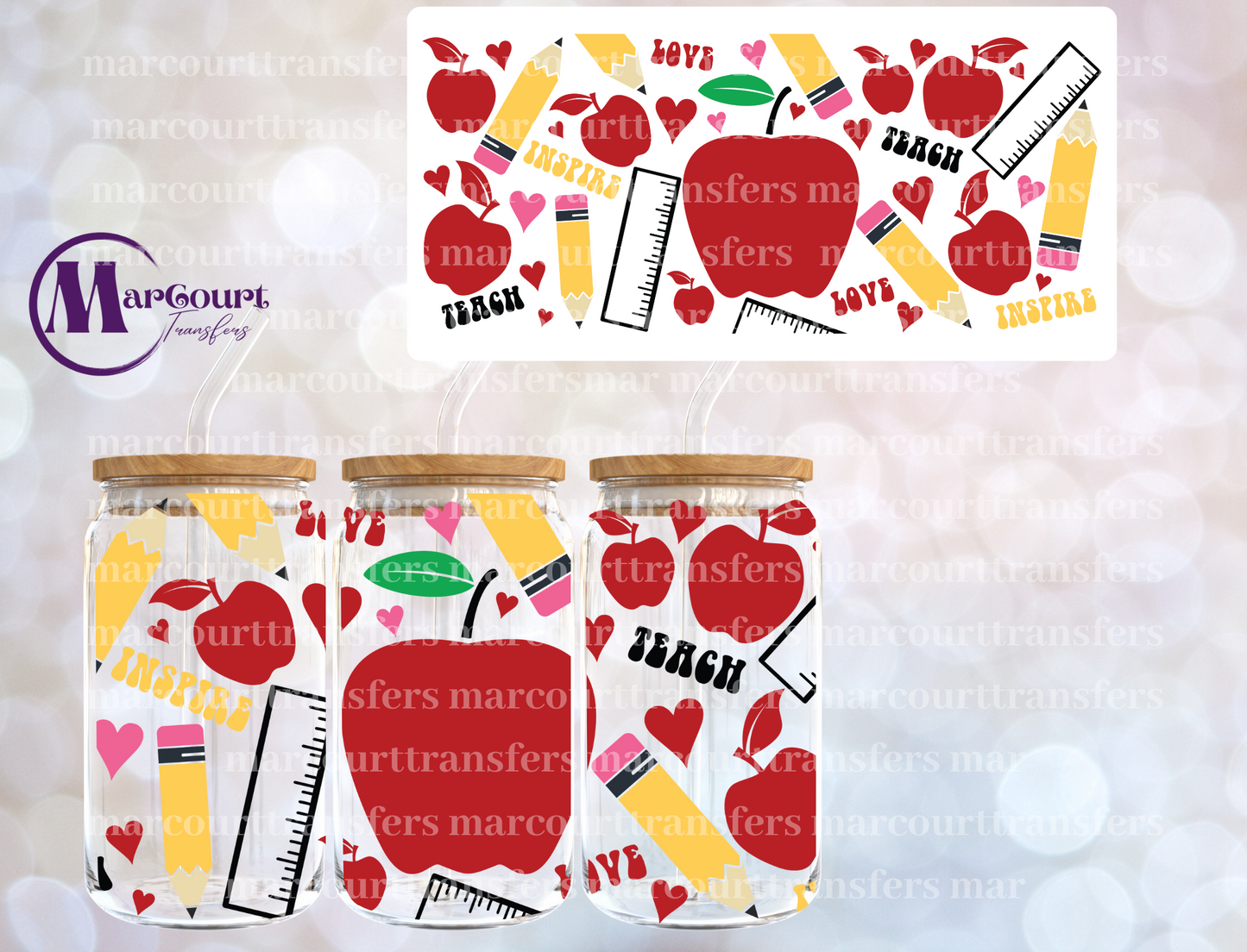 TEACH LOVE INSPIRE BIG APPLE-16 0Z-UV DTF CUP WRAP