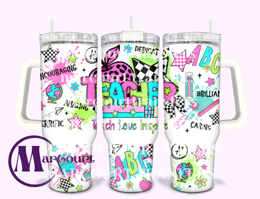 TEACH LOVE INSPIRE RETRO-40 0Z-SUBLIMATION TUMBLER TRANSFER