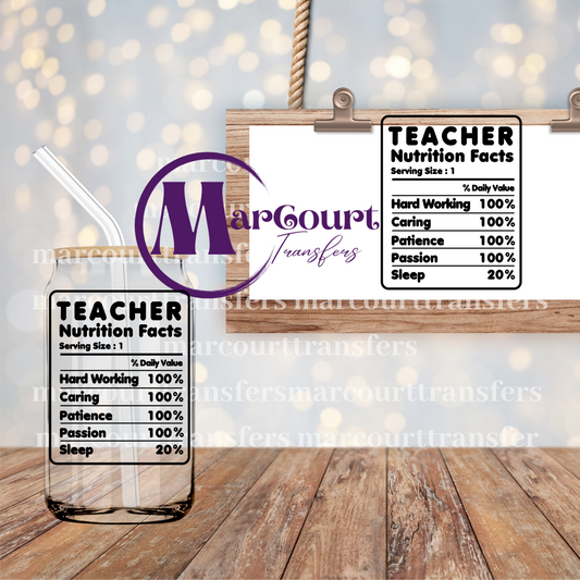 TEACHER NUTRITION FACTS-DECAL-UV DTF CUP WRAP