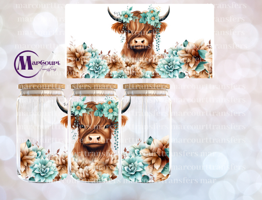 TEAL HIGHLAND COW-16 0Z-UV DTF CUP WRAP