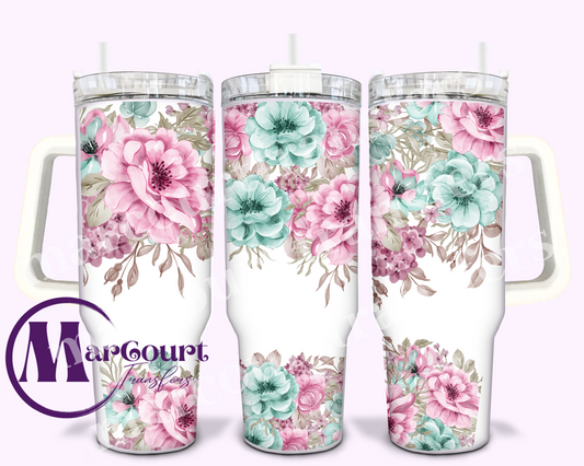 TEAL AND PINK FLORAL-40 0Z-UV DTF CUP WRAP