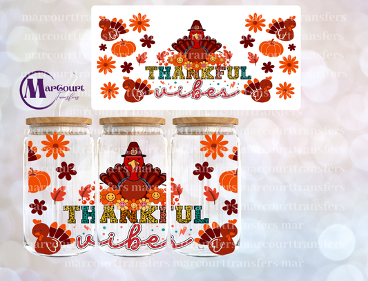 THANKFUL VIBES TURKEY-16 0Z-UV DTF CUP WRAP