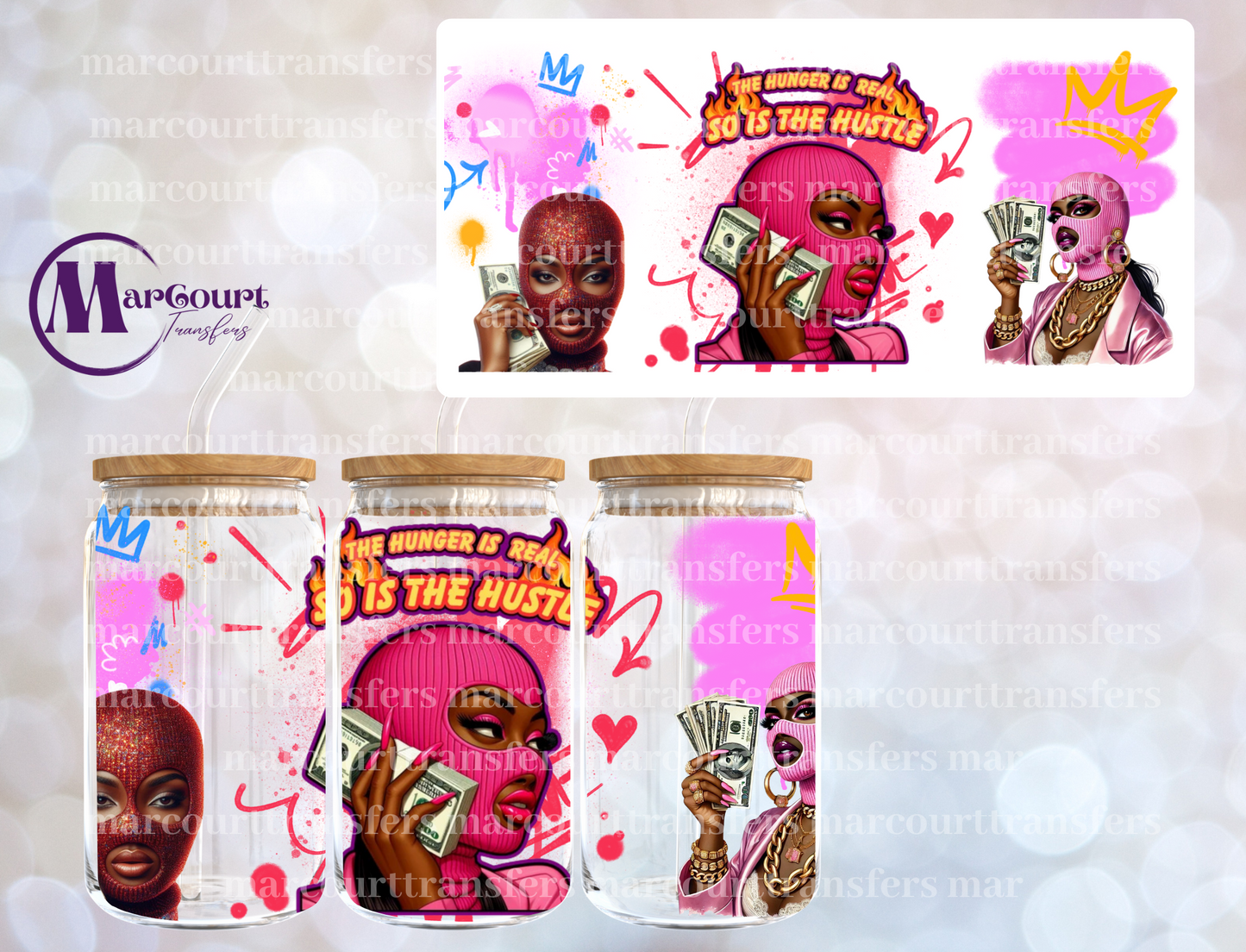 THE HUNGER IS REAL SO IS THE HUSTLE-16 0Z-UV DTF CUP WRAP