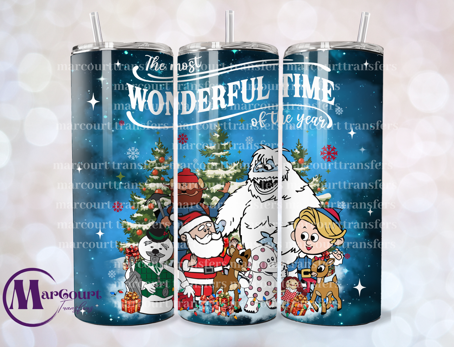 THE MOST WONDERFUL TIME OF THE YEAR VINTAGE RUDOLPH-SKINNY TUMBLER TRANSFER